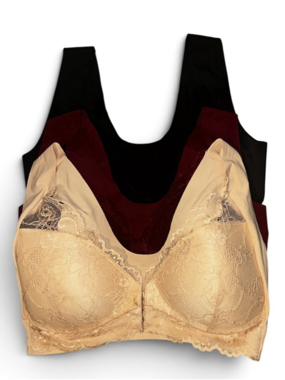 3-Pack Wireless Lace Front Closure Bras (A011)